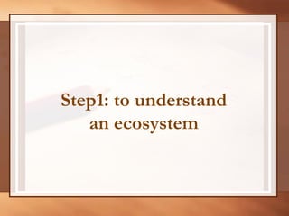 Step1: to understand
an ecosystem
 