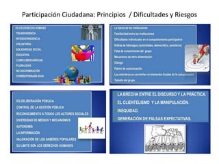 Participación Ciudadana: Principios / Dificultades y Riesgos
 