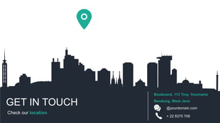 GET IN TOUCH
Check our location
Boulevard, 113 Troy. Yourname
Bandung, West Java
@yourdomain.com
+ 22 8375 706
 