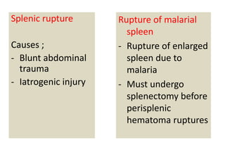 Spleen Rapture Diseases of Spleen | PPTX