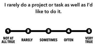 I rarely do a project or task as well as I’d
like to do it.
NOT AT
ALL TRUE RARELY SOMETIMES OFTEN VERY
TRUE
1 2 3 4 5
 