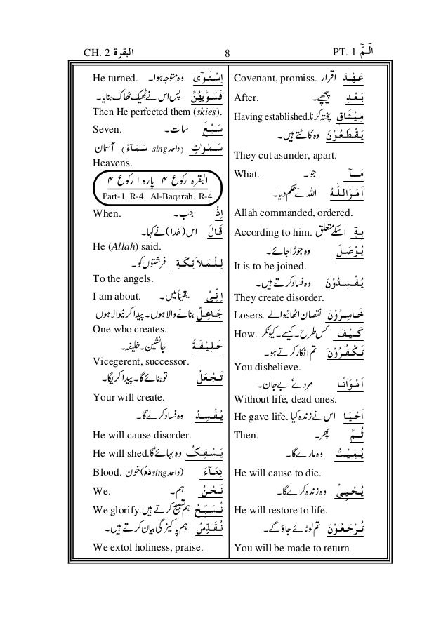 meanings of the difficult words of the holy qur`an urdu