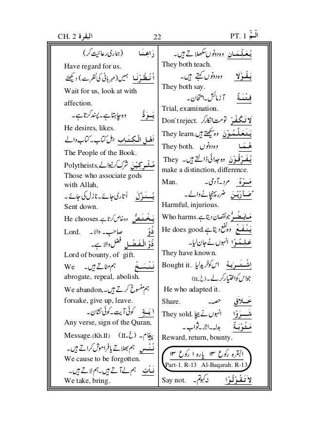 Meanings Of The Difficult Words Of The Holy Qur An Urdu English