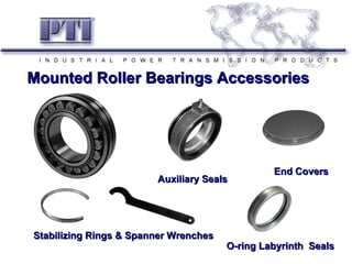 Mounted Roller Bearings Accessories
BEARING




                                                 End Covers
                         Auxiliary Seals




 Stabilizing Rings & Spanner Wrenches
                                        O-ring Labyrinth Seals
 