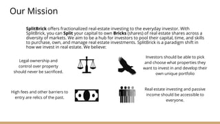 SplitBrick offers fractionalized real-estate investing to the everyday investor. With
SplitBrick, you can Split your capit...