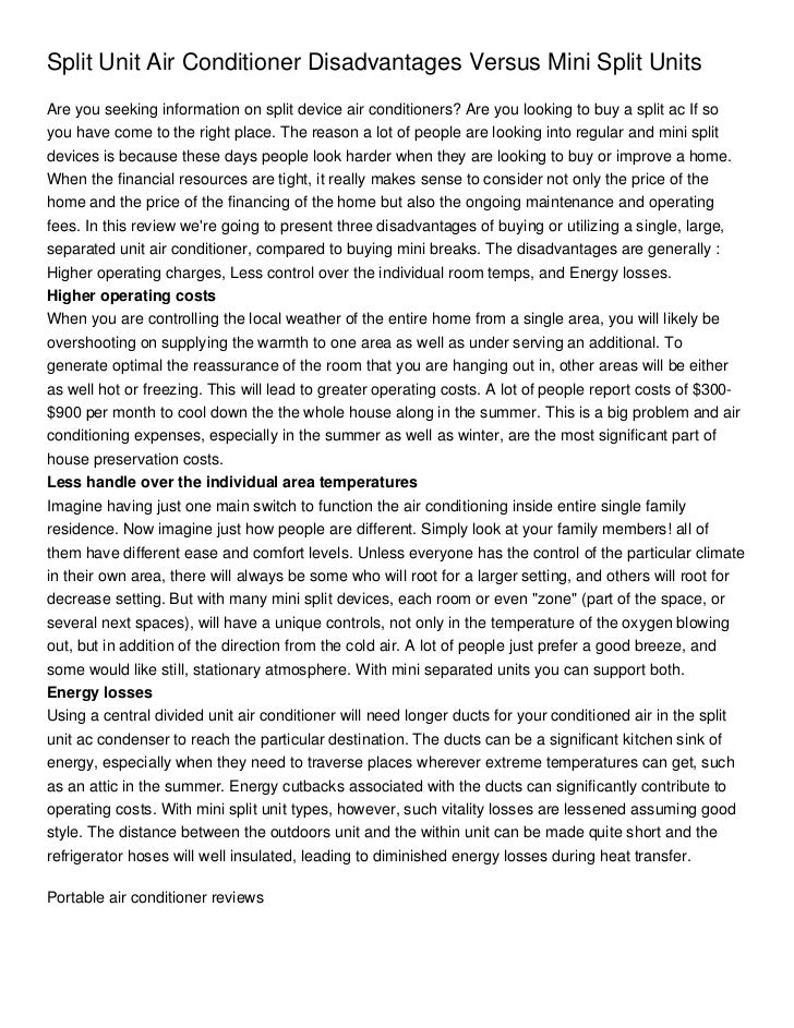 Split Unit Air Conditioner Disadvantages Versus Mini Split Units