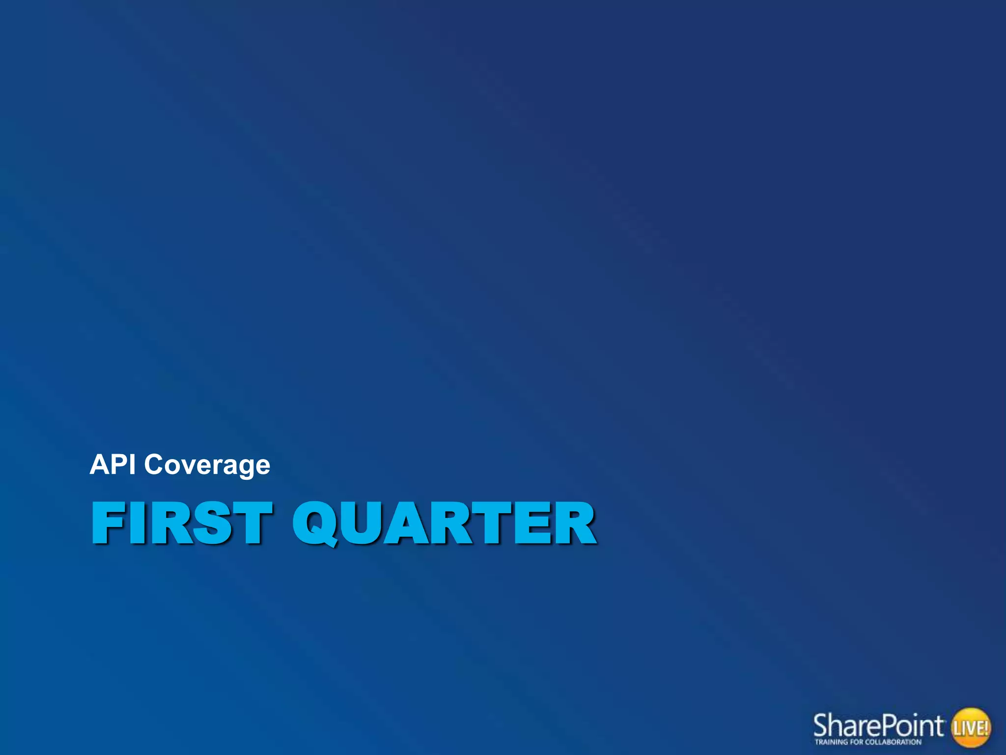 API Coverage

FIRST QUARTER

 