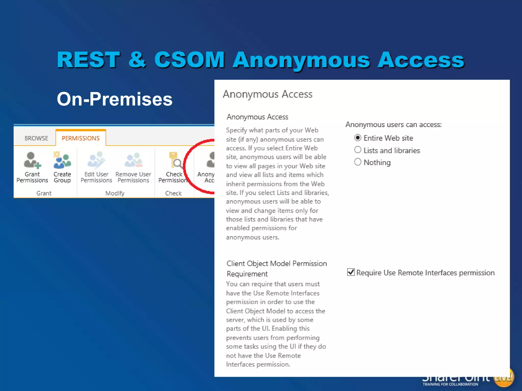 REST & CSOM Anonymous Access
On-Premises

 