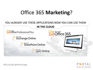 Office 365 Marketing?




#SPLive360 @RHarbridge
 