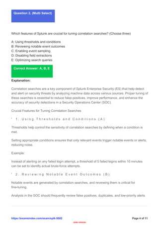 Splunk Enterprise Security Certified Admin SPLK-5002 | PDF