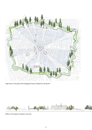 40
High trees on the parts of the Singelpark that are visible from the Burcht
Effect on the skyline of Leiden’s inner city
 