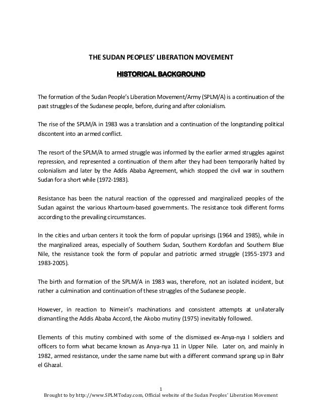 South Sudan Splm Historical Background