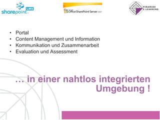 Portal Content Management und Information Kommunikation und Zusammenarbeit Evaluation und Assessment …  in einer nahtlos integrierten Umgebung ! 