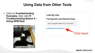© 2017 SPLUNK INC.
▶ Click on Troubleshooting
Examples, then click IT
Troubleshooting Basics 4 –
Using APM Data
Using Data from Other Tools
 