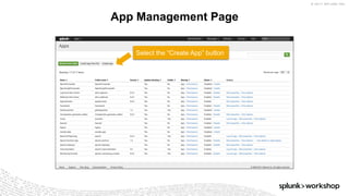 © 2017 SPLUNK INC.
App Management Page
Select the “Create App” button
 