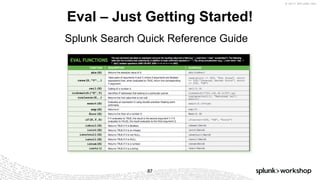 © 2017 SPLUNK INC.
Eval – Just Getting Started!
Splunk Search Quick Reference Guide
87
 
