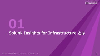 Copyright © 2004-2018 Macnica Networks Corp. All Rights Reserved.Copyright © 2004-2018 Macnica Networks Corp. All Rights Reserved.
01Splunk Insights for Infrastructure とは
10
 