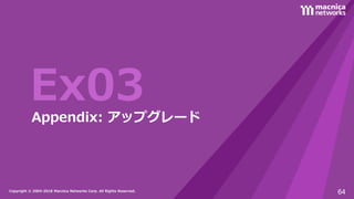 Copyright © 2004-2018 Macnica Networks Corp. All Rights Reserved.Copyright © 2004-2018 Macnica Networks Corp. All Rights Reserved.
Ex03Appendix: アップグレード
64
 