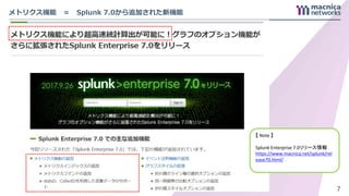 Copyright © 2004-2018 Macnica Networks Corp. All Rights Reserved.
メトリクス機能 ＝ Splunk 7.0から追加された新機能
7
【 Note 】
Splunk Enterprise 7.0リリース情報
https://www.macnica.net/splunk/rel
ease70.html/
 