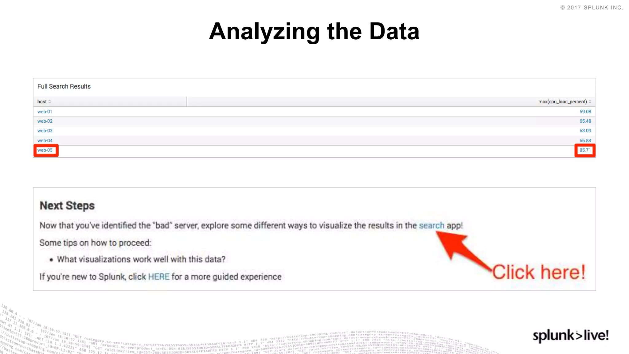 © 2017 SPLUNK INC.
Analyzing the Data
 