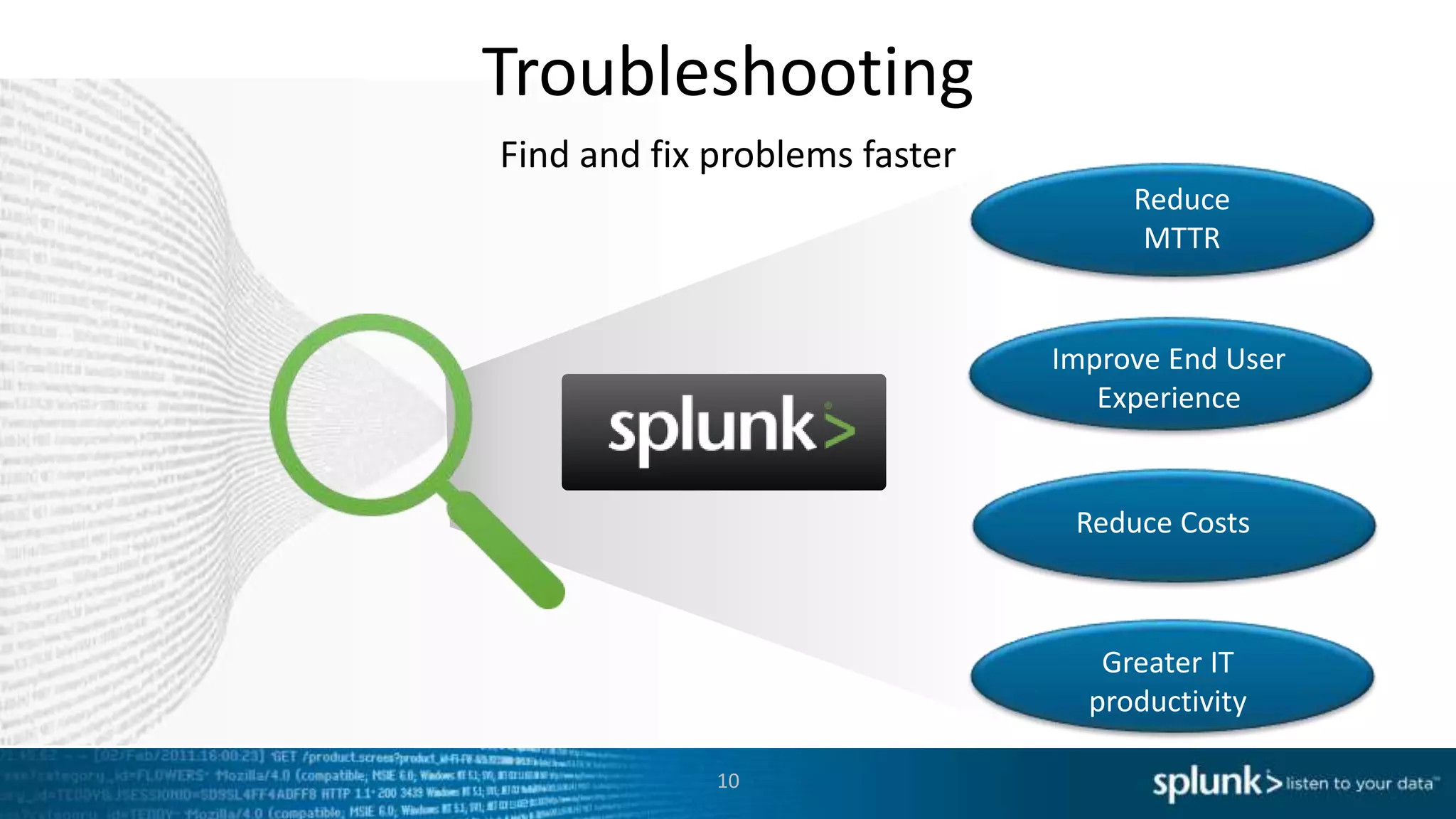 Troubleshooting
Find and fix problems faster
10
Reduce
MTTR
Improve End User
Experience
Reduce Costs
Greater IT
productivity
 