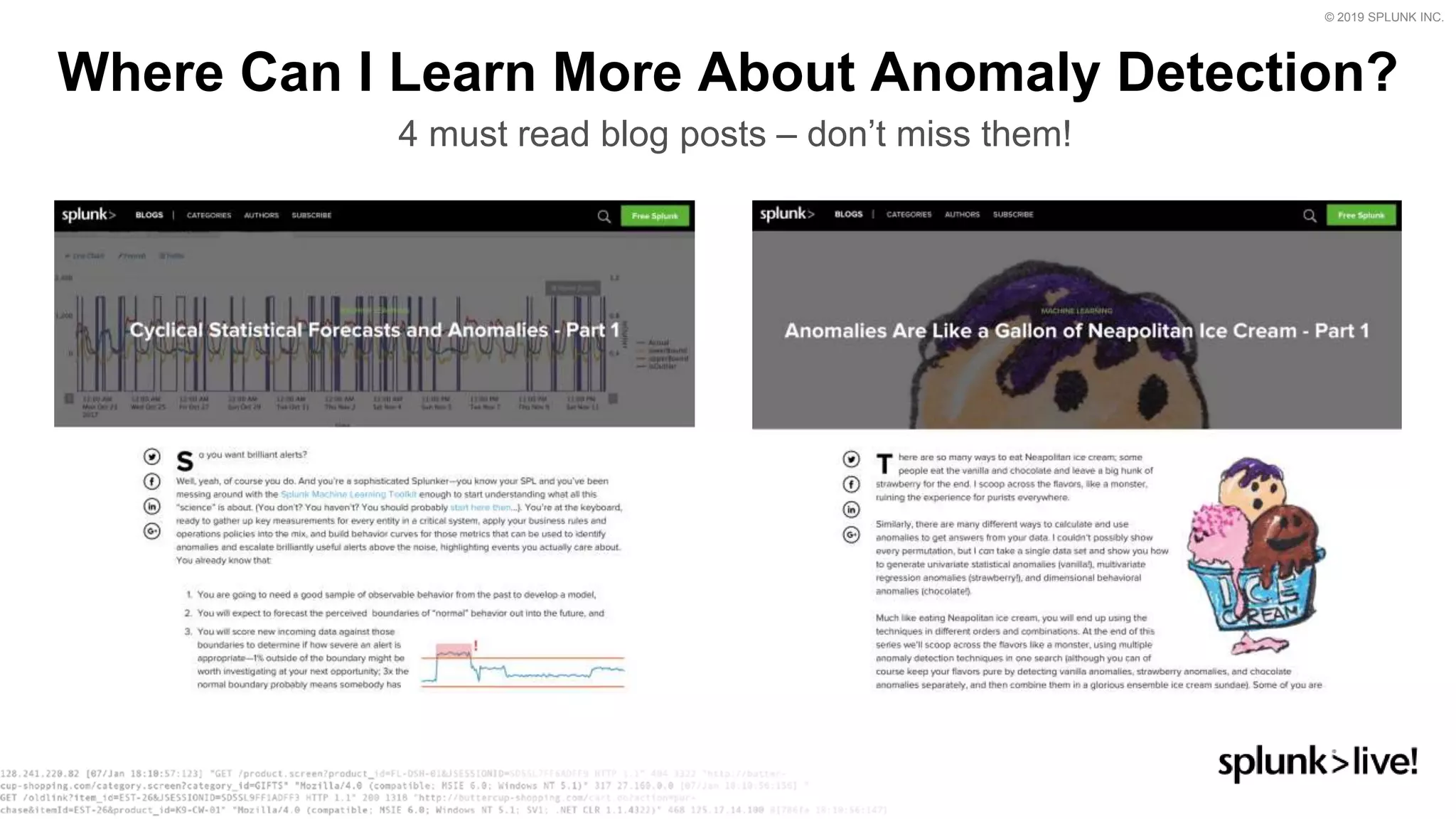 © 2019 SPLUNK INC.
Where Can I Learn More About Anomaly Detection?
4 must read blog posts – don’t miss them!
 