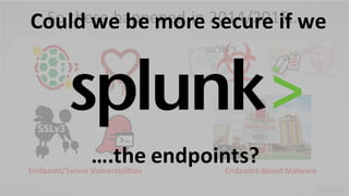 9
So	these	happened	in	2014/2015…
Endpoint/Server	Vulnerabilities Endpoint-Based	Malware
….the	endpoints?
Could	we	be	more	secure	if	we
 