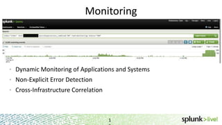 Monitoring
1
• Dynamic Monitoring of Applications and Systems
• Non-Explicit Error Detection
• Cross-Infrastructure Correlation
 