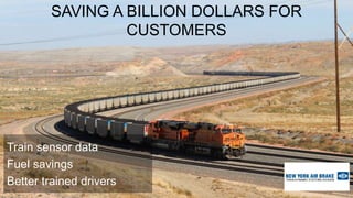 SAVING A BILLION DOLLARS FOR
CUSTOMERS
Train sensor data
Fuel savings
Better trained drivers
 