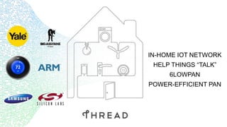 IN-HOME IOT NETWORK
HELP THINGS “TALK”
6LOWPAN
POWER-EFFICIENT PAN
 