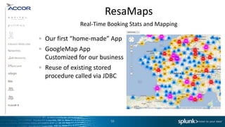 ResaMaps
            Real-Time Booking Stats and Mapping

Our first “home-made” App
GoogleMap App
Customized for our business
Reuse of existing stored
procedure called via JDBC




                       56
 