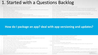 1. Started with a Questions BacklogArchitecture
– What does a typical Splunk application reference architecture look like?
– What common paradigms are applicable to Splunk app development?
– What are the typical deployment topologies? Why should I choose a specific one? What are the confounding factors
on the choice of my topology?
– How do I partition my Splunk solutions?
– What are the tradeoffs of various types of inputs?
– How do I architect my Splunk solution and deployment for a very large scale?
– How do I architect my Splunk solution for the cloud? What are specific considerations for deploying to AWS or Azure?
– What’s the landscape of Splunk extension points?
– How do I integrate data from Splunk into existing applications and systems?
– How do I plan and design a robust alerting and monitoring subsystem on top of Splunk?
– What should I consider for my sizing requirements?
– What are recommended configurations of Splunk deployment to meet my sizing requirements?
– Should I architect my solution to index my data in local data center (zone) or centrally?
– What are things we can automatically degrade so we can make sure our core experience is working?
– When something happens, how do I effectively propagate the info and react to it?
– How are other solutions on Splunk built? What were the challenges? How have they been addressed?
Packaging and Deployment
– How do I piece together various parts of a Splunk app (custom search commands, mod inputs etc.)?
– How do I package a Splunk solution with a single install that automatically rolls out all the necessary dependencies?
– How do I manage my Splunk solution versioning, backward and future compat?
– What's the best way to split up custom apps for deployment?
Development
– How should I set up my development environment to be productive with Splunk?
– What are different ways of how I develop my Splunk app ? Pros and cons of using specific SDK vs REST APIs?
Pros and cons of using SimpleXML vs Advanced XML vs Web Framework …
– How do I analyze a data source for a TA?
– What are the different ways of enriching the data in Splunk? What are their tradeoffs?
– When should I use event types and transactions for data classification?
– How do I extend Splunk to define a custom input capability?
– When should I use modular inputs vs scripted inputs vs..?
– What are streaming vs non-streaming outputs considerations?
– How do I deal with long-running scripts? Handling shutdown/restart of Splunk? Concurrency? State persistence etc.
– Why should I not use transactions?
– When should I use pivot vs tstats?
– Why should I use data models?
– When my data source touches on many data models, should I assume complete separation or heavy inheritance?
– How do I extend an existing data model?
– What does CIM offer and why should I build CIM-compliant apps?
– In the context of CIM, what are the tradeoffs of using my props.conf and transforms.conf and rewriting them on
indexing, completely discarding the vendor supplied field names? How do I reconcile the advantages of a clean
interface & normalisation, but at the cost of losing alignment with published vendor documentation, and a learning
curve for existing users?
– How do I manage my solution declarative configuration? How do I detect/troubleshoot bad config?
– How do I log and analyze data that is not event driven (certain web feeds, html parsing, image meta data)?
– Compare and contrast ad-hoc searching vs background searching
– How do I handle transient faults?
– How do I effectively manage credentials?
– What’s the effect of search head location on my app and the overall user experience?
– How do I develop an integrated mechanism to let me connect Splunk to my MOM (messaging middleware) and index
my messages?
– How do I handle the requirement that app configs must be different across different server types in a distributed
environment (e.g. apps on search heads shouldn't have inputs enabled)?
Quality/Compliance
– What quality gates should I consider? What kind of para-functional characteristics are important to consider?
– What heuristics do I use to bless/block a release?
– How do I test a data model?
– How do I prepare event generation when building/testing an app?
– What kind of perf testing should I do and how?
– How do I test UI?
– How do I security certify my solution?
– How do I design to satisfy my retention and compliance policies?
– How do I architect to design my availability requirements?
– How do I handle geographic disaster recovery / fault tolerance?
– How do I properly instrument my solution so that I know what’s happening?
Sustained Engineering
– How do I maintain/service/support Splunk apps?
– How do my customers handle updating their customized configs once new versions of my app come out?
Business
– Why should I build on Splunk?
– What kind of skill do I need my devs to have to build a Splunk solution?
– What is the community building? How are current devs creating unique experiences using Splunk – I typically want to
see some marketplace success
– Cost and pricing are very important to me as a entrepreneur developer. If I am coming in to build a tool that will be
commercialized I need to know that the cost structure of Splunk won’t cause my service to be economically
unprofitable.
What does a typical Splunk application architecture look like?
How should I set up my dev environment to be productive with
Splunk?
How do I integrate Splunk into existing systems?
How do I prepare my event generation when developing &
testing an app?
How do I package an app? deal with app versioning and updates?
 