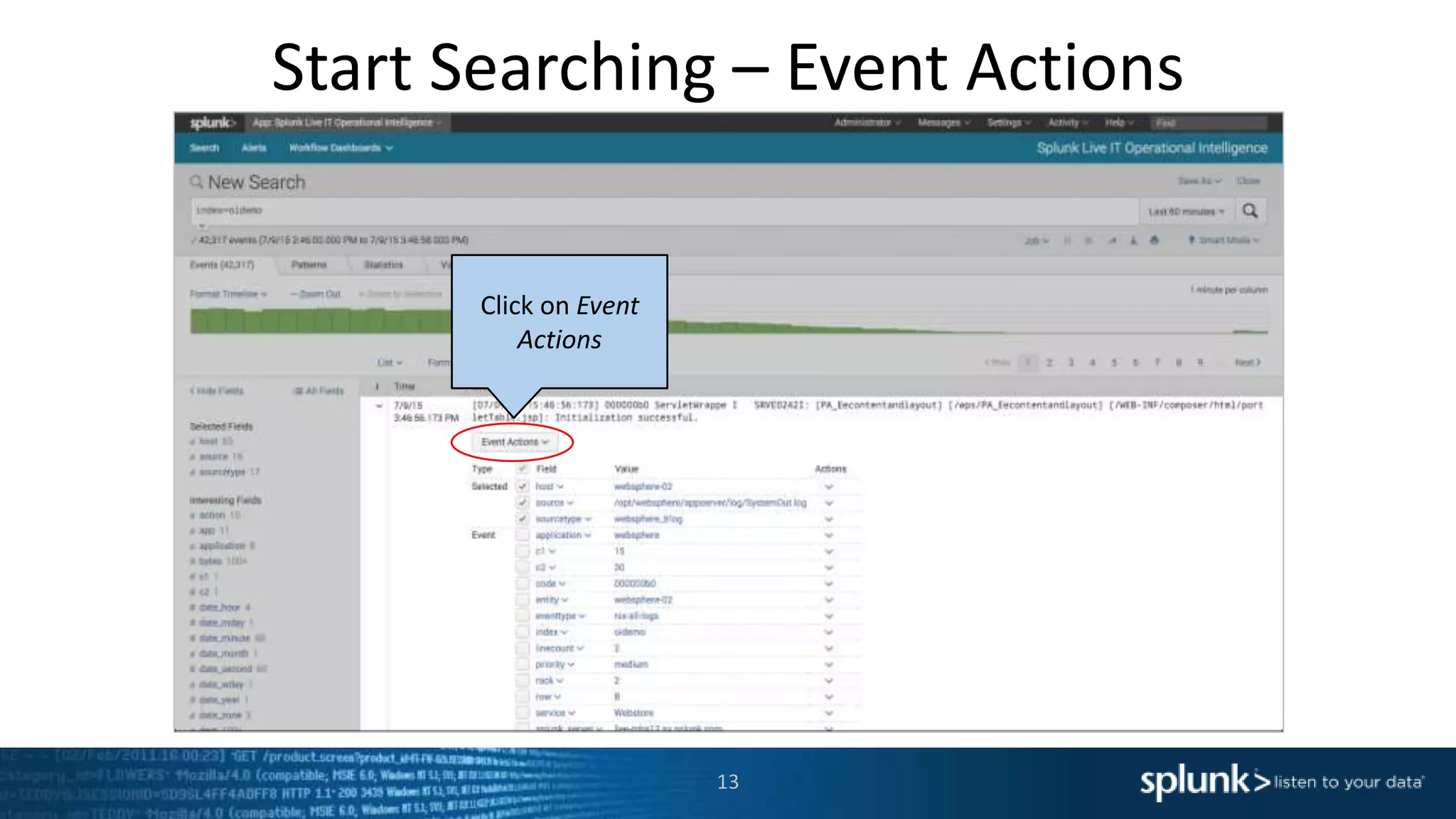 Start Searching – Event Actions
13
Click to see the
event details
Click on Event
Actions
 