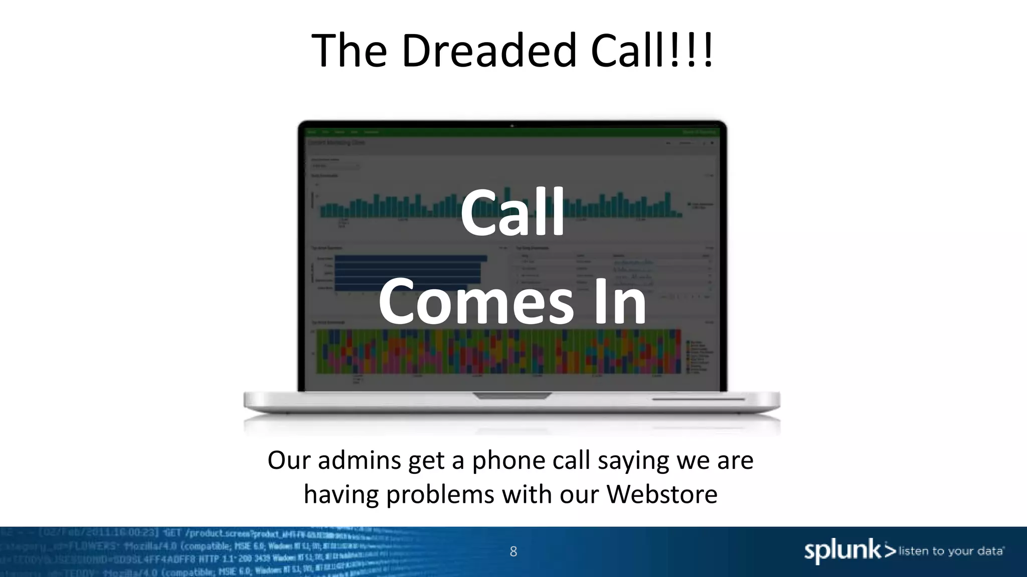 Call
Comes In
8
Our admins get a phone call saying we are
having problems with our Webstore
The Dreaded Call!!!
 