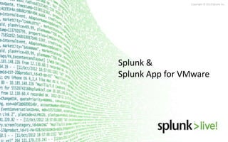 Copyright © 2013 Splunk Inc.

Splunk &
Splunk App for VMware

 
