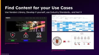 © 2025 SPLUNK INC.
© 2025 SPLUNK INC.
Find Content for your Use Cases
Use Vendors Library, Develop it yourself, use Industry Standards… and test it
https://github.com/splunk/attack_rang
e
https://github.com/splunk/attack_rang
e
 
