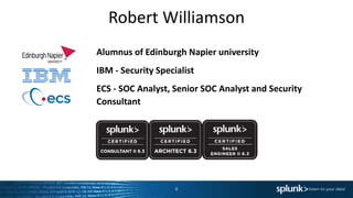 Robert Williamson
Alumnus of Edinburgh Napier university
IBM - Security Specialist
ECS - SOC Analyst, Senior SOC Analyst and Security
Consultant
8
 