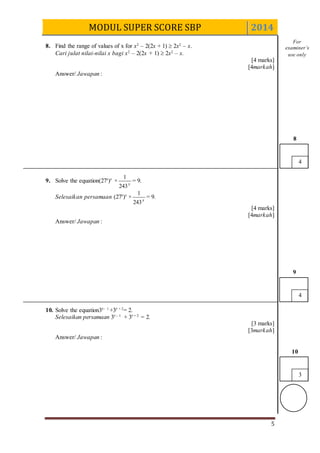 Spm 2014 add math modul sbp super score [lemah] k1 set 4 dan skema | DOCX