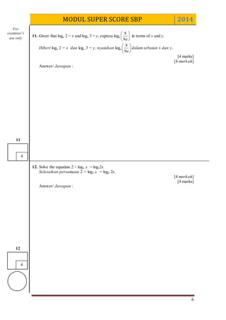 Spm 2014 add math modul sbp super score [lemah] k1 set 4 dan skema | DOCX
