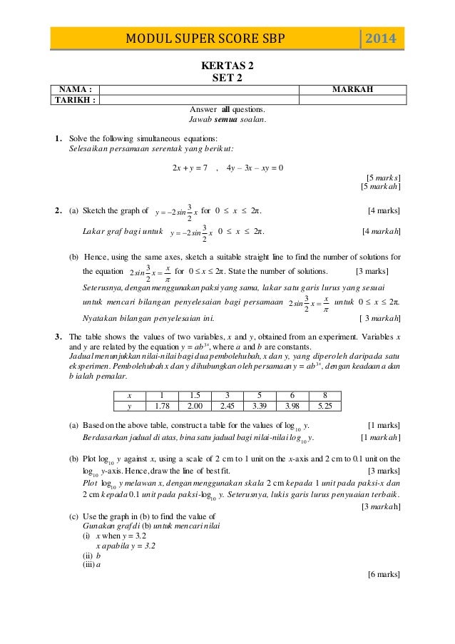 Soalan Add Math Dan Skema Jawapan Tingkatan 4 - Malacca s