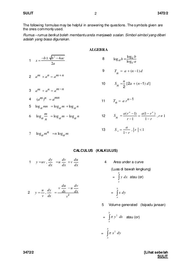 Soalan Rumus Algebra - Persoalan x