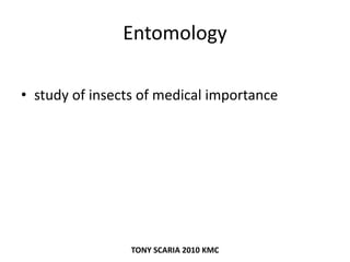 Entomology
• study of insects of medical importance
TONY SCARIA 2010 KMC
 