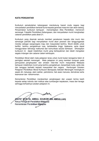 KATA PENGANTAR


Kurikulum persekolahan kebangsaan mendukung hasrat mulia negara bagi
menyediakan pendidikan bertaraf dunia kepada generasi masa kini dan akan datang.
Penyemakan kurikulum bertujuan memantapkan Akta Pendidikan, memenuhi
semangat Falsafah Pendidikan Kebangsaan, dan menyediakan murid menghadapi
cabaran pendidikan pada abad 21.

Kurikulum yang disemak semula memberi penekanan kepada nilai murni dan
semangat patriotik bagi menyedarkan murid akan peranan dan tanggungjawab
mereka sebagai warganegara maju dan masyarakat berilmu. Murid dididik untuk
berfikir, berilmu pengetahuan luas, bertataetika tinggi, bijaksana, serta dapat
menggunakan teknologi maklumat dan komunikasi secara berkesan. Diharapkan
kurikulum ini dapat melahirkan murid yang berkeyakinan dan tabah mengatasi
segala rintangan dan cabaran dalam kehidupan.

Pendidikan Moral ialah mata pelajaran teras untuk murid bukan beragama Islam di
peringkat sekolah menengah. Mata pelajaran ini yang memberi tumpuan pada
pemupukan, penghayatan dan amalan nilai-nilai murni masyarakat Malaysia
bertujuan melahirkan murid yang berilmu pengetahuan, berperibadi mulia, serta rela
dan sanggup berbakti kepada masyarakat dan negara. Kandungan Sukatan
Pelajaran Pendidikan Moral Kurikulum Bersepadu Sekolah Menengah merangkumi
aspek diri, keluarga, alam sekitar, patriotisme, hak asasi manusia, demokrasi serta
keamanan dan keharmonian.

Kementerian Pendidikan merakamkan penghargaan dan ucapan terima kasih
kepada setiap individu dan institusi atas sumbangan kepakaran, masa dan tenaga
sehingga terhasilnya sukatan pelajaran ini.




                                           v
 