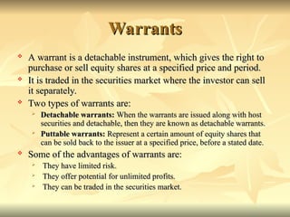 Warrants Financial Instruments Security analysis and portofio Management | PPT
