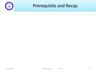 Prerequisite and Recap
04-05-2023 Faculty Name Unit -2 12
 