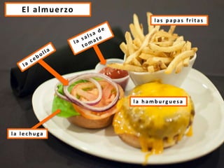 El almuerzo
l a l e c h u ga
l a h a m b u r g u e s a
l a s p a p a s f r i t a s
 