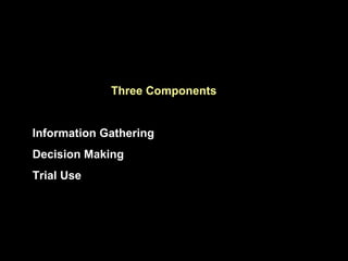 Three Components


Information Gathering
Decision Making
Trial Use
 