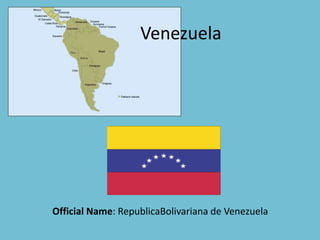 Venezuela




Official Name: RepublicaBolivariana de Venezuela
 