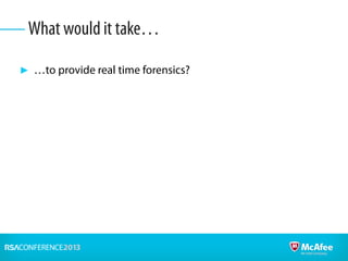 ► …to provide real time forensics?
What would it take…
 