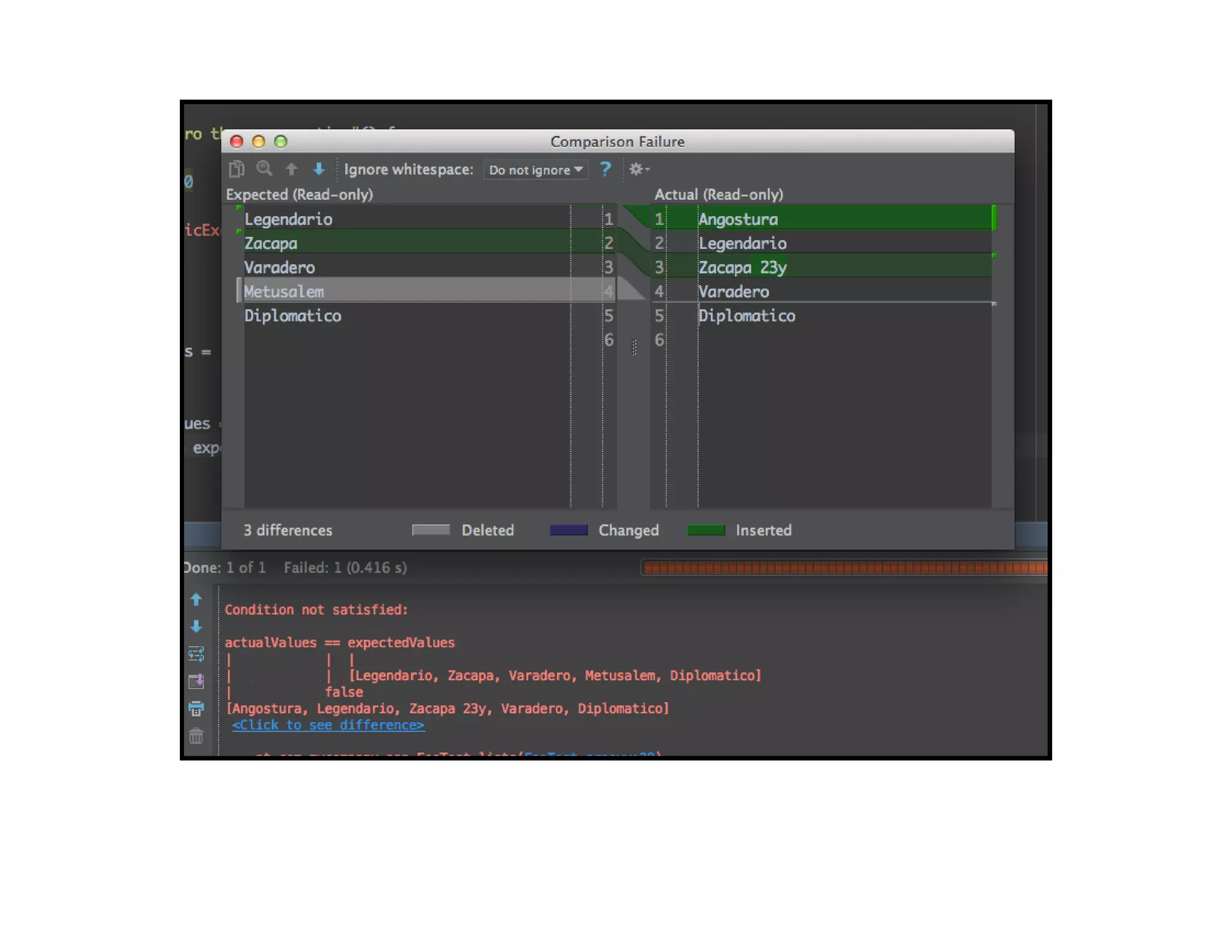 IntelliJ IDEA can even display a diff of
expected and actual values

 